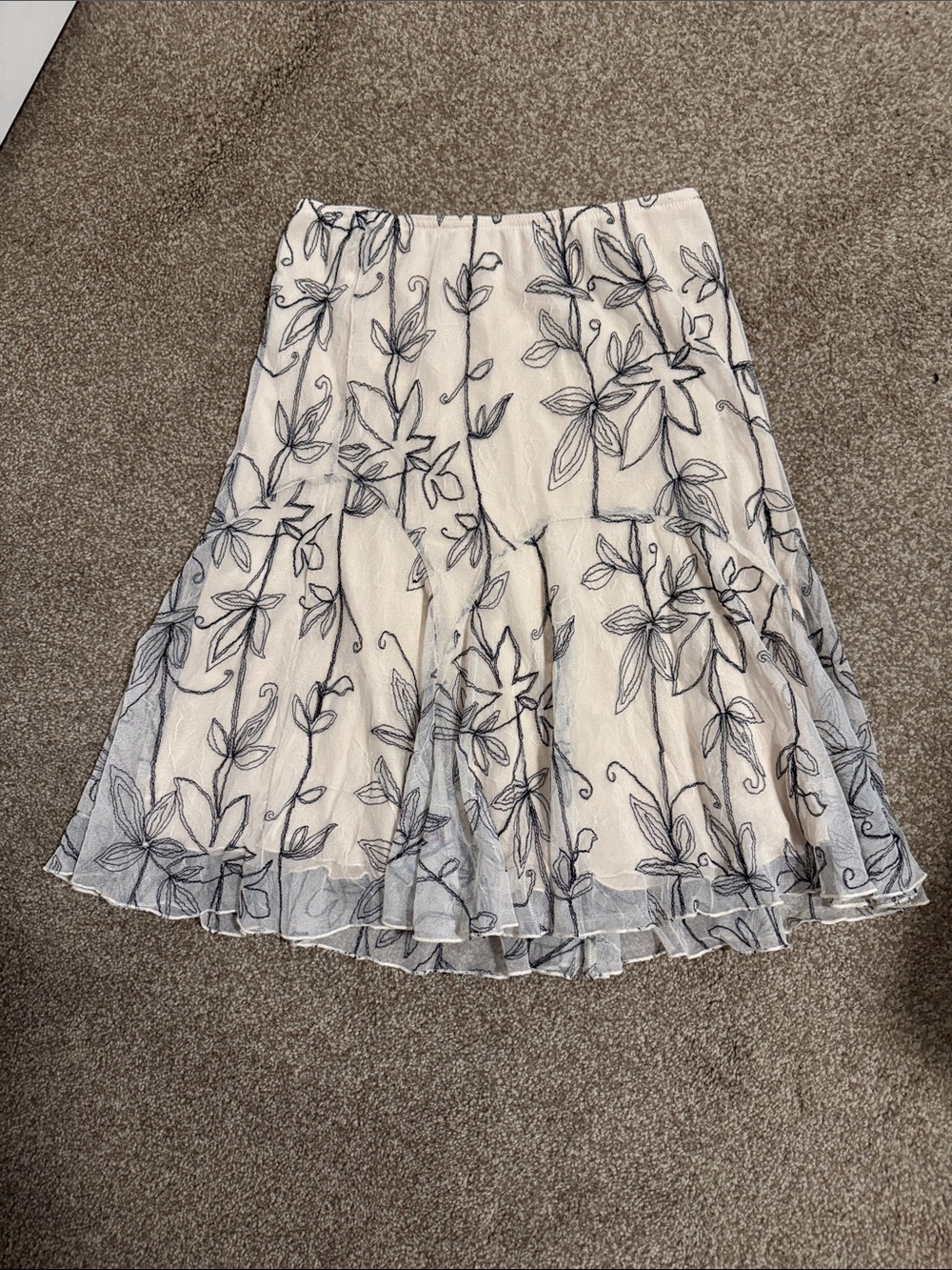 RW&CO. Cream Skirt with Black Floral Embroidery